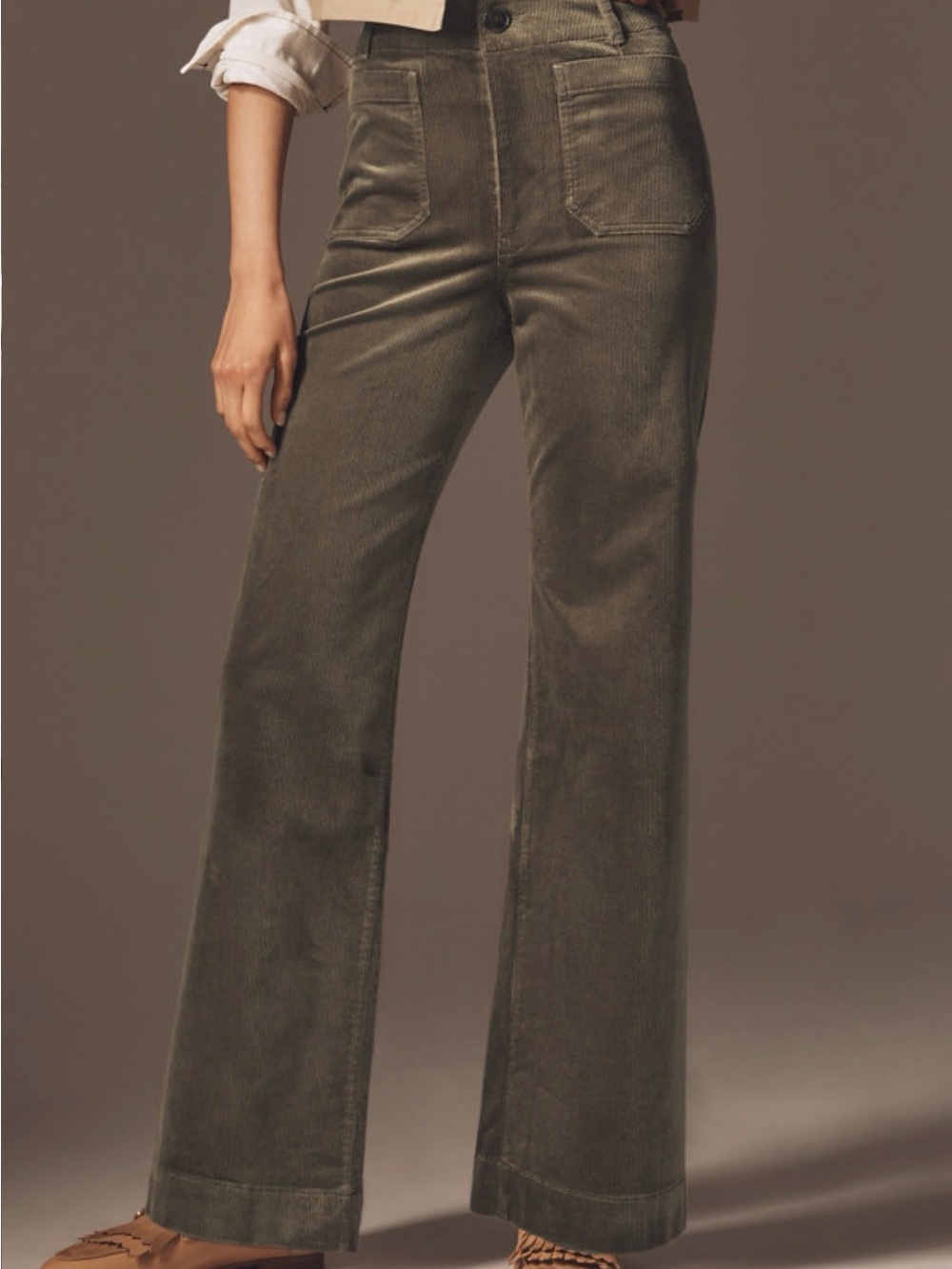 Anthropologie Maeve The Colette Full Length Corduroy Green Pants NWT 28 - Picture 3 of 10